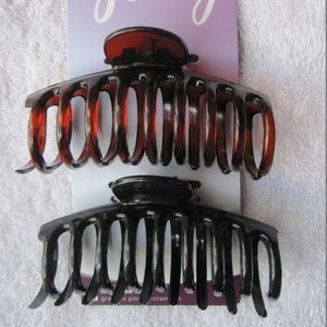 2 Goody Claw Clips Black Amber Tortoiseshell Brown Curved Rounded Hair Jaw Clip